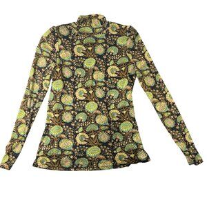 Jane + Delancey Womens Floral Print Long Sleeve Turtleneck M Brown